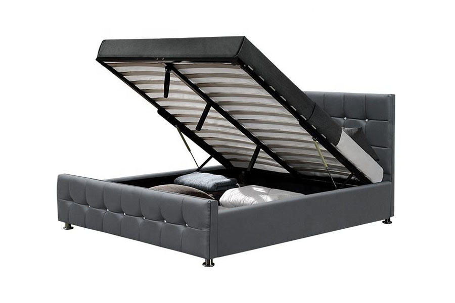 1149-1G Modernes Bett aus Chenille-Samt mit LED-Gaslift und Stauraum
