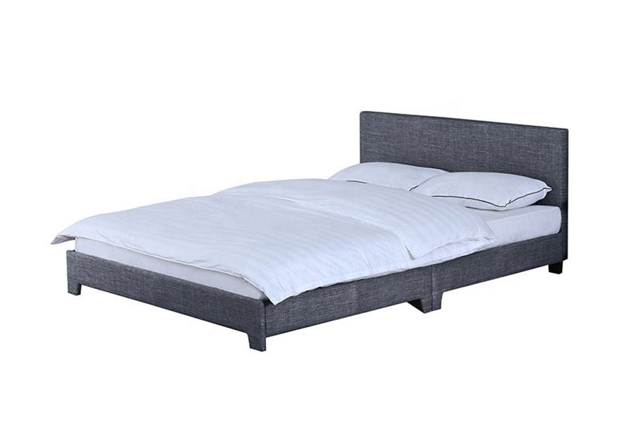 1142-2 Queensize-Bettgestell aus Holz im amerikanischen Stil mit Leinenstoff