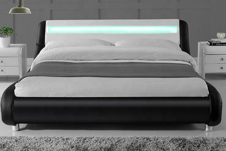 1140-1 Kunstleder-Bettgestell mit zweifarbiger LED-Polsterung