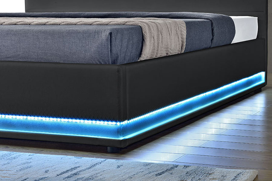 1165-1G Moderner Luxus-LED-Polsterbettrahmen mit Stauraum aus Leder