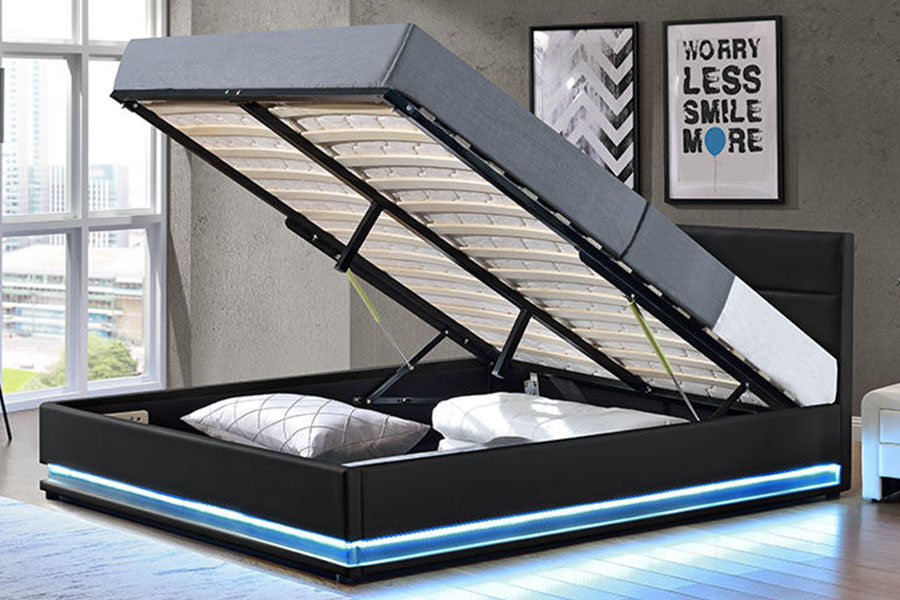 1165-1G Moderner Luxus-LED-Polsterbettrahmen mit Stauraum aus Leder