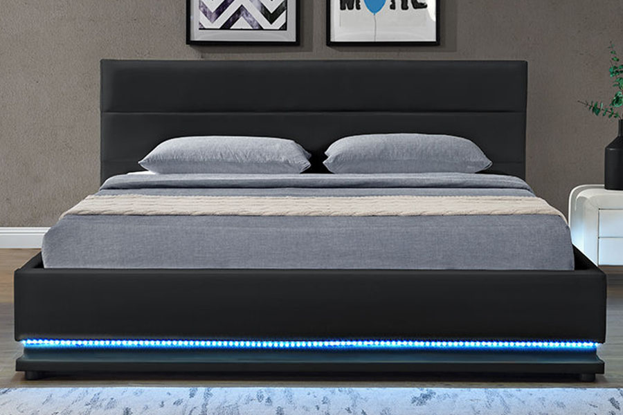 1165-1G Moderner Luxus-LED-Polsterbettrahmen mit Stauraum aus Leder