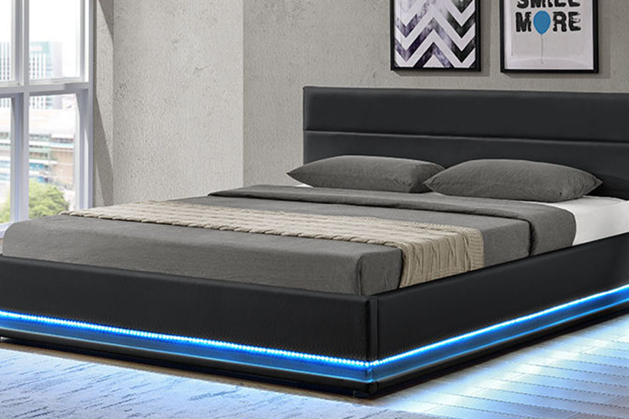 1165-1G Moderner Luxus-LED-Polsterbettrahmen mit Stauraum aus Leder