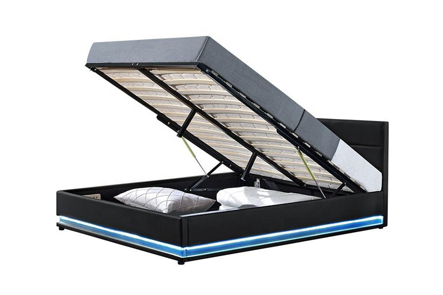 1165-1G Moderner Luxus-LED-Polsterbettrahmen mit Stauraum aus Leder