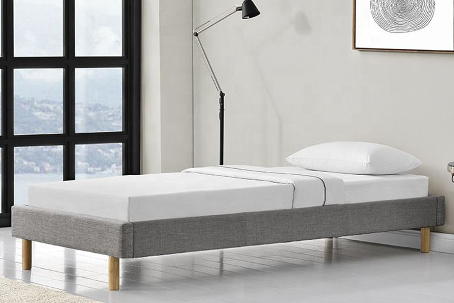 1159B Modernes Einzelbett mit Holzfüßen und Leinenstoff von hoher Qualität