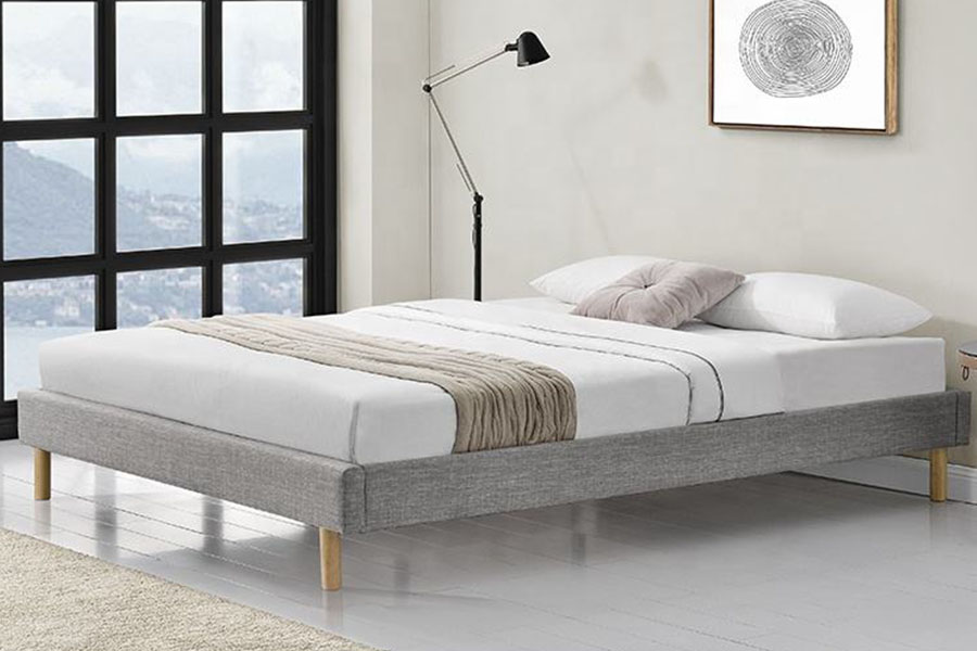 1159B Modernes Einzelbett mit Holzfüßen und Leinenstoff von hoher Qualität