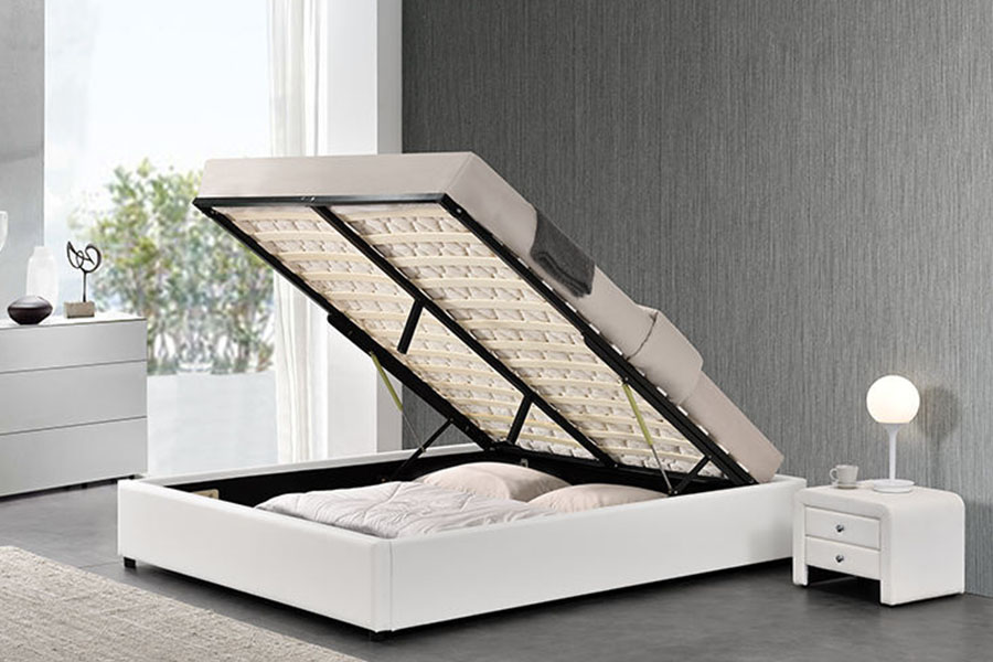 1155G Modernes Bettgestell aus Kunstleder für Hotels mit Gasdruckfeder und Stauraum