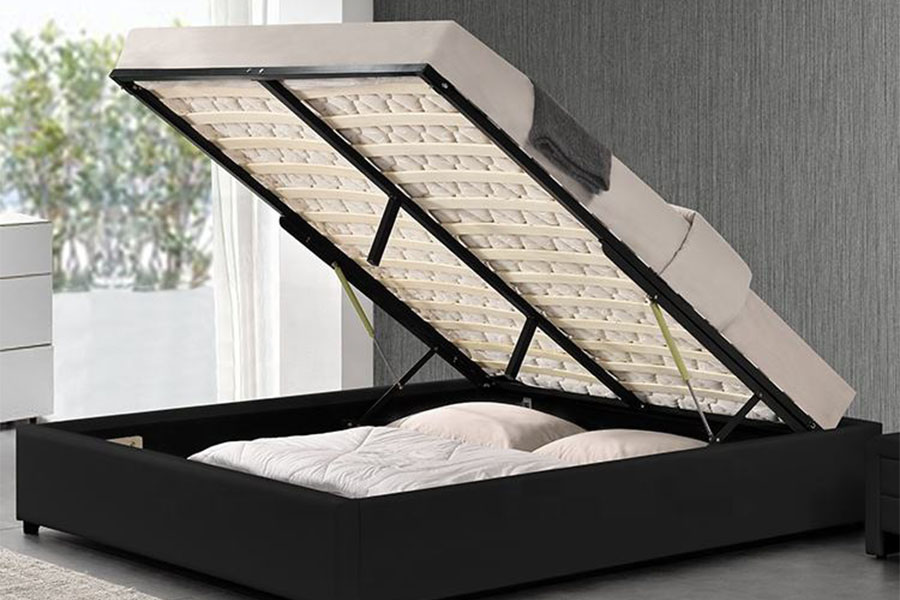 1155G Modernes Bettgestell aus Kunstleder für Hotels mit Gasdruckfeder und Stauraum