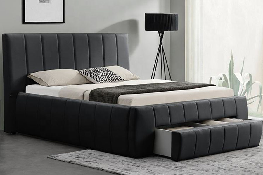 1238D Europäischer gepolsterter Bettrahmen aus PU-Leder mit Schubladen und Stauraum für King-Size-Betten