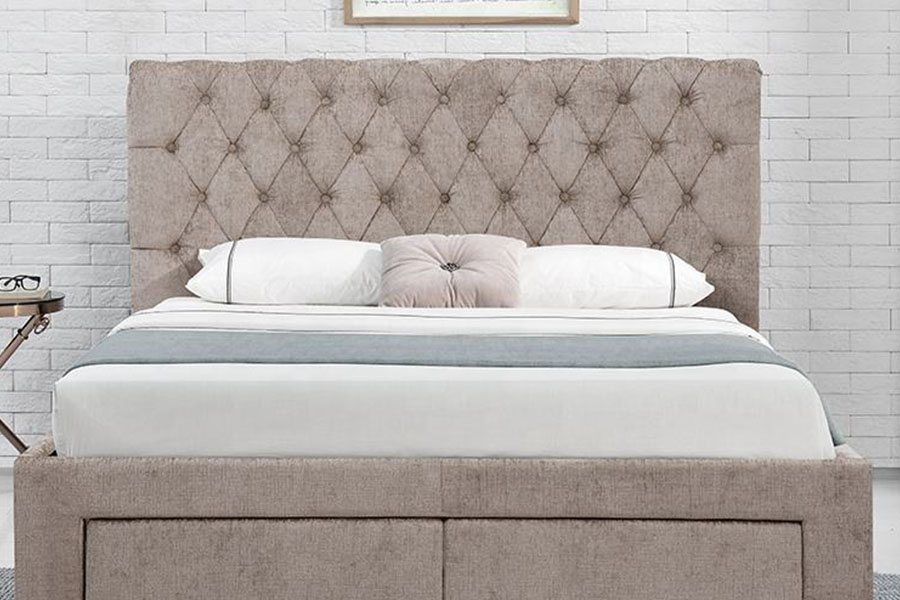 1217D Europäisches Bettgestell aus Samt mit Rhombus-Kopfteil, King-Size-Bett und Stauraum mit vier Schubladen