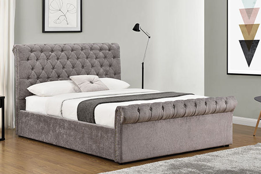 1208G Chesterfield Chenille-Samt Sleigh Ottoman Bettgestell mit Stauraum