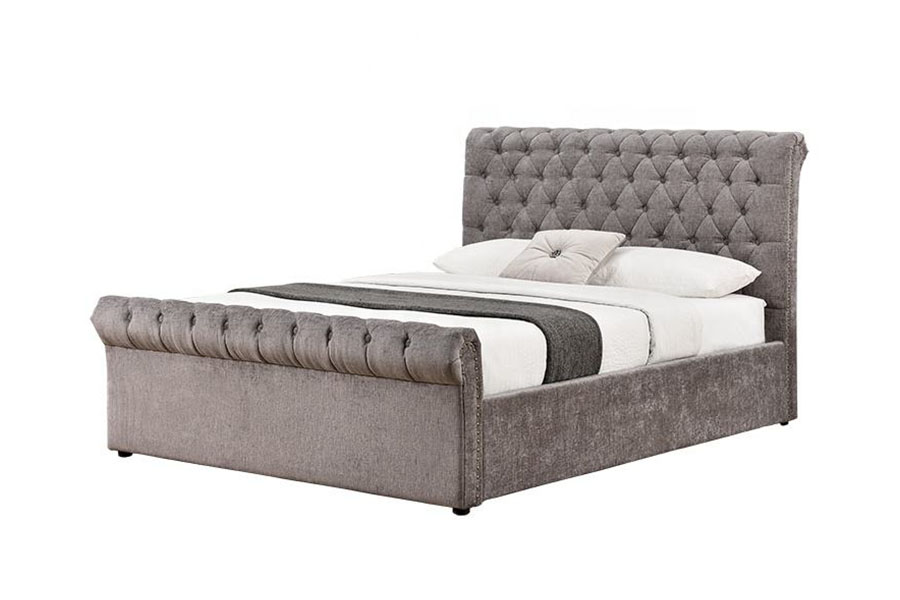 1208G Chesterfield Chenille-Samt Sleigh Ottoman Bettgestell mit Stauraum