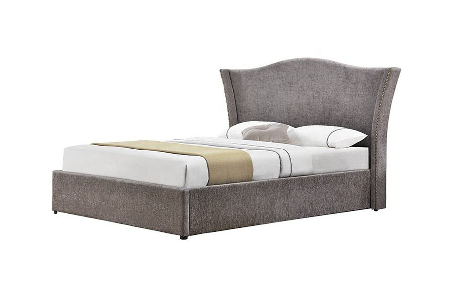 1206G klassischer Crown-Bettrahmen aus Leinenstoff mit Gasdruckfeder und Stauraum