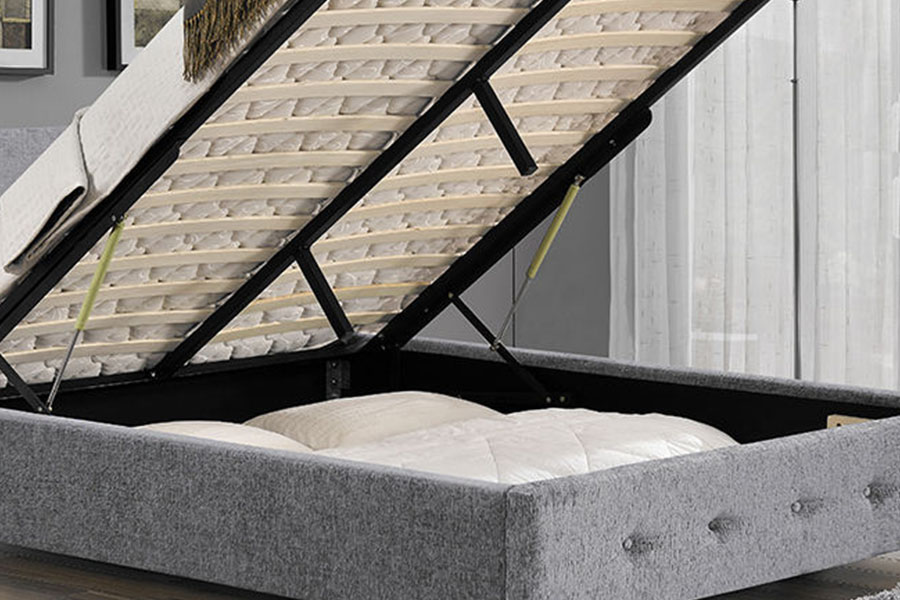 1191G Stoff-Ottomane King-Size-Bettgestell mit gepolstertem Stauraum