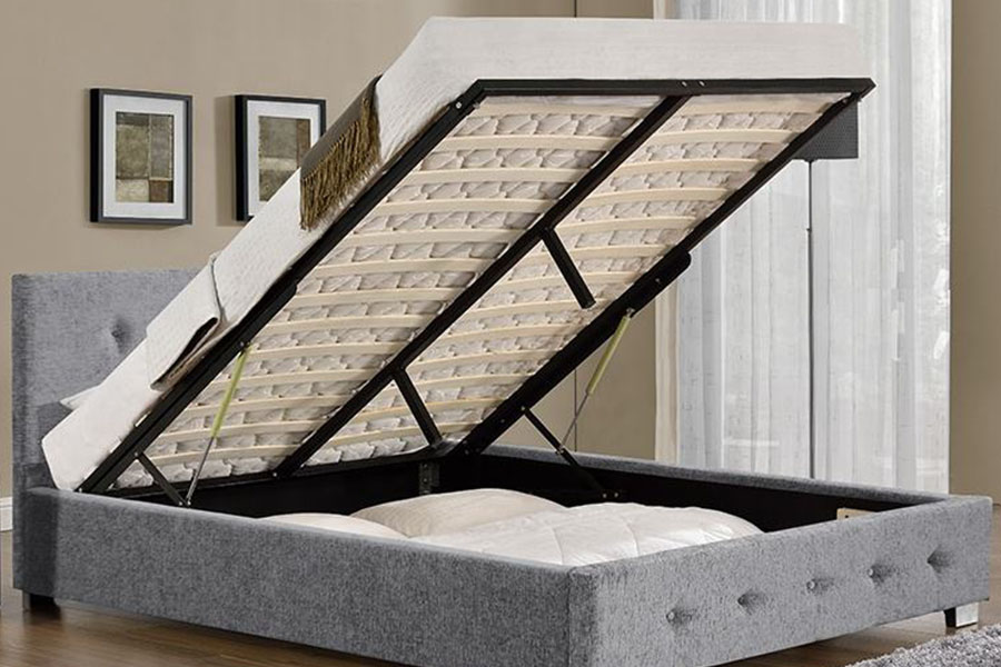 1191G Stoff-Ottomane King-Size-Bettgestell mit gepolstertem Stauraum