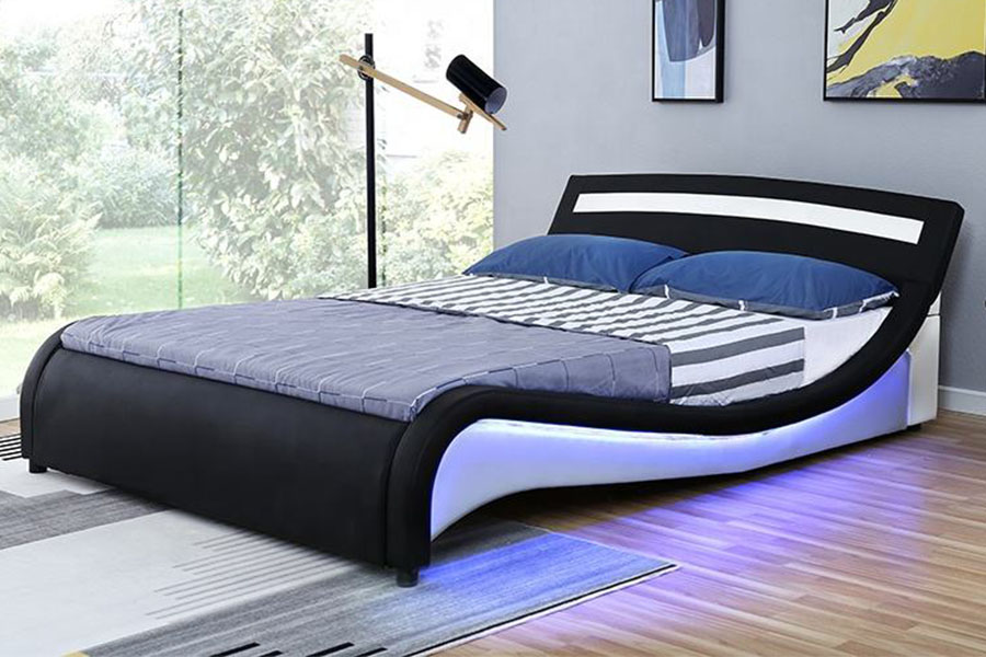 1188-1-2B Moderner LED-gepolsterter Bettrahmen aus PU-Leder