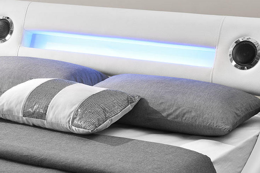 1324-1GS Wunderschöner LED-Lautsprecher, gepolsterter Bettrahmen aus Leder mit Gasdruckfeder und Stauraum