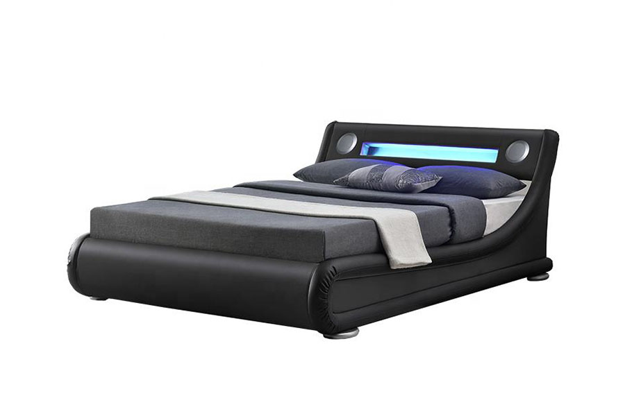 1324-1GS Wunderschöner LED-Lautsprecher, gepolsterter Bettrahmen aus Leder mit Gasdruckfeder und Stauraum