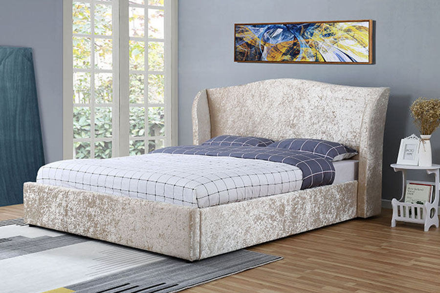1320G Ottoman-Polsterbettgestell mit Stauraum in Champagner-Samt-Austern-Finish