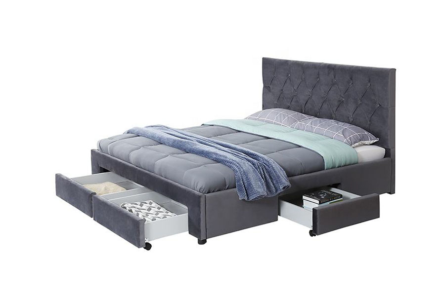 1406D Velvet King Bettgestell mit Holzsockel und gepolstertem Stauraum