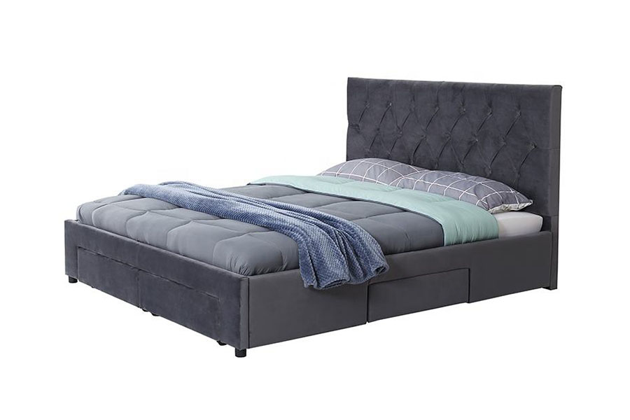 1406D Velvet King Bettgestell mit Holzsockel und gepolstertem Stauraum