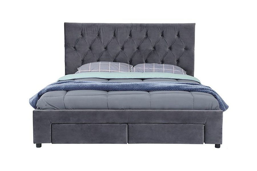 1406D Velvet King Bettgestell mit Holzsockel und gepolstertem Stauraum