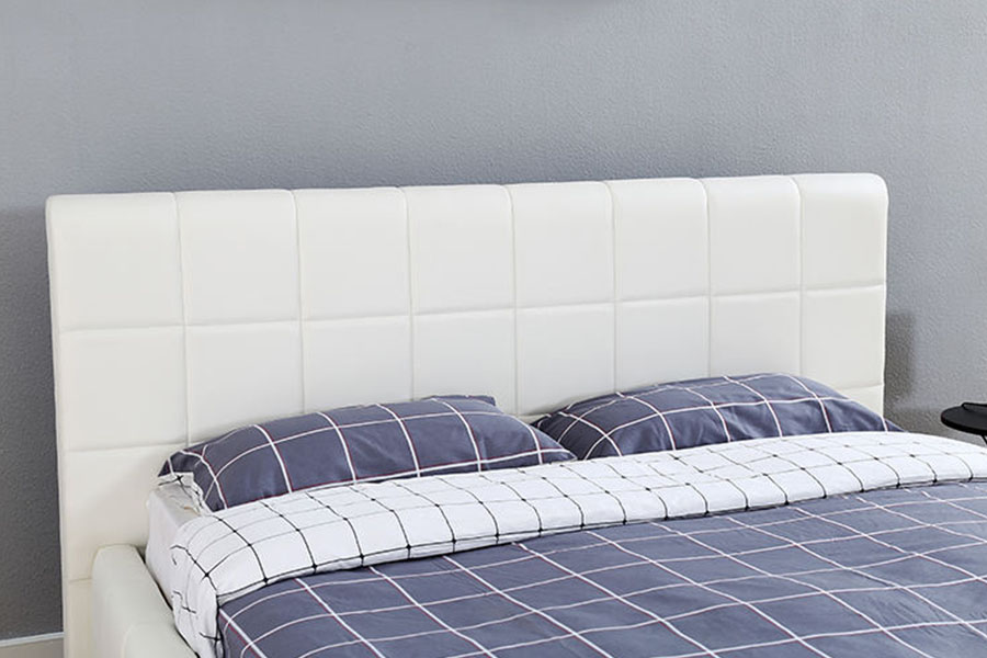 1305G Dreiseitiger LED-Schlafzimmer-Polsterbettrahmen aus weißem PU-Leder mit Stauraum