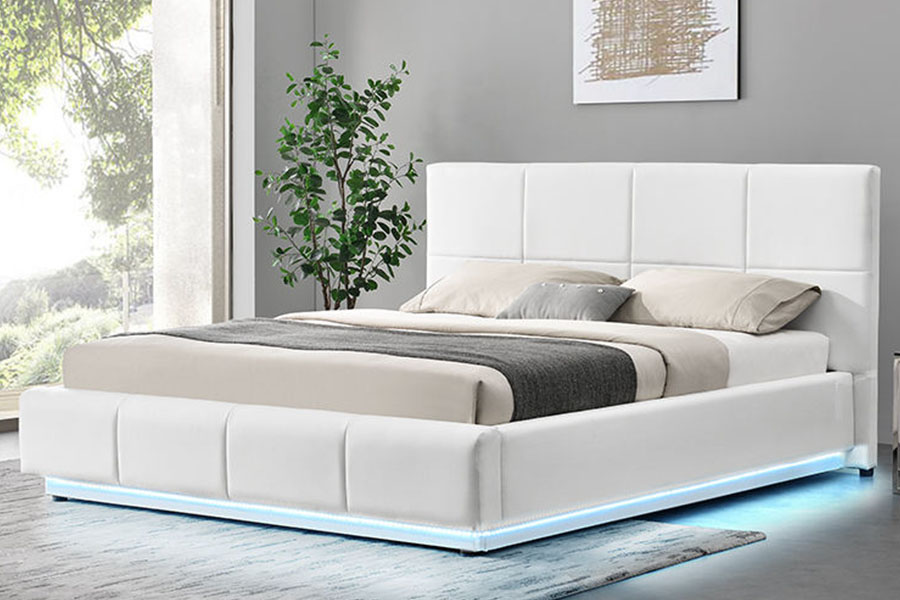 1388G Concave-Ravine LED-Gewebe mit Gasfeder, King-Size-Bett, gepolsterter Bettrahmen mit Stauraum