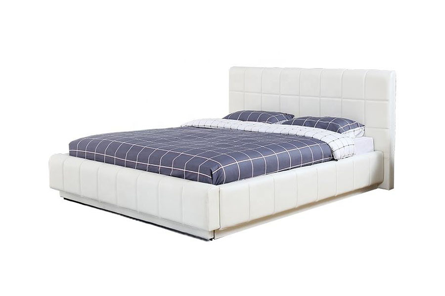 1305G Dreiseitiger LED-Schlafzimmer-Polsterbettrahmen aus weißem PU-Leder mit Stauraum