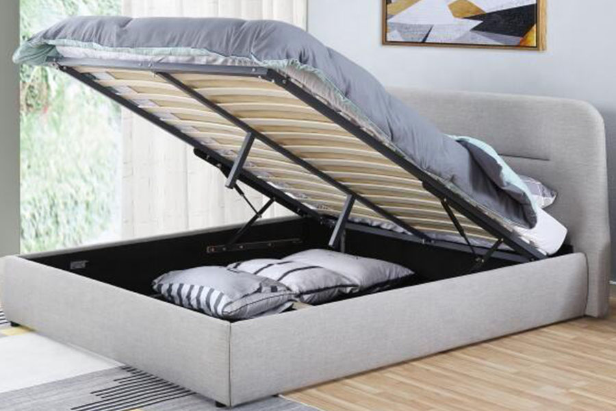 1388G Concave-Ravine LED-Gewebe mit Gasfeder, King-Size-Bett, gepolsterter Bettrahmen mit Stauraum