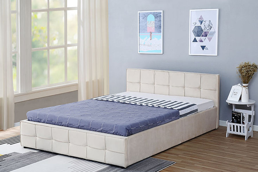 1295G Bettgestell mit gepolstertem Ottomane-Bettgestell aus Stoff mit Queen-Size-Bett und Stauraum