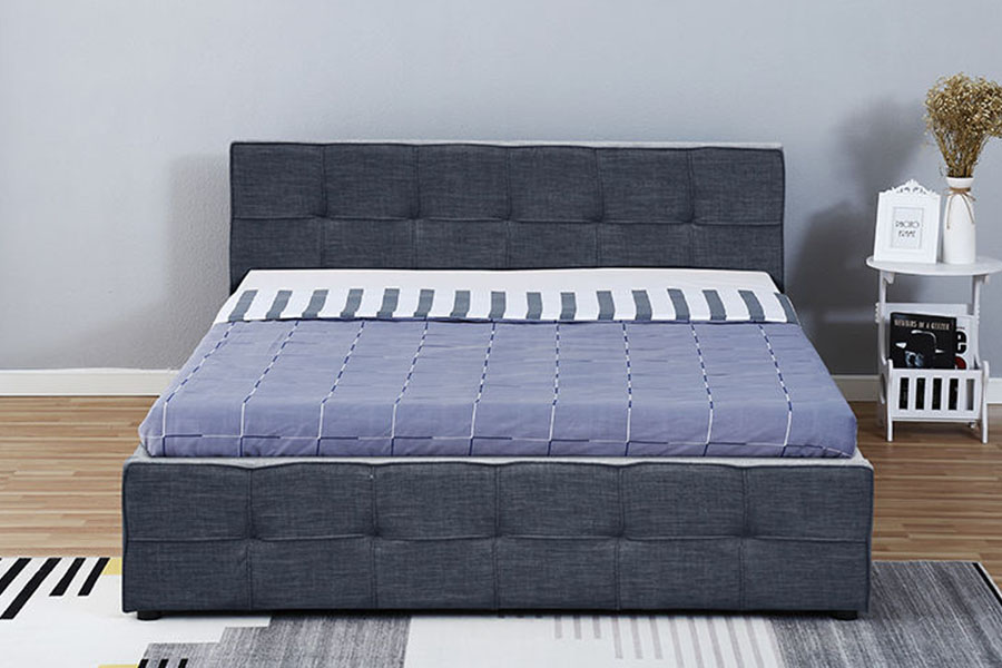 1295G Bettgestell mit gepolstertem Ottomane-Bettgestell aus Stoff mit Queen-Size-Bett und Stauraum
