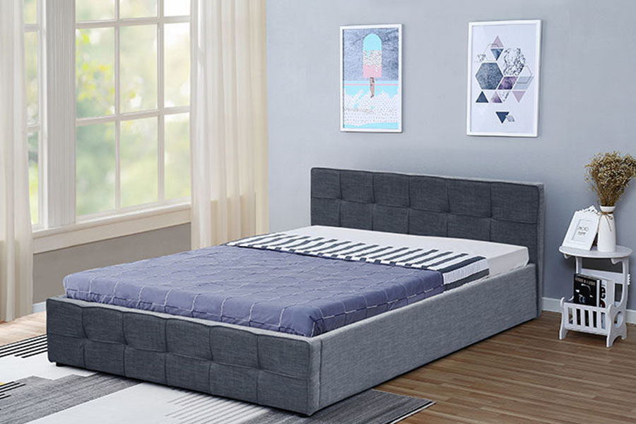 1295G Bettgestell mit gepolstertem Ottomane-Bettgestell aus Stoff mit Queen-Size-Bett und Stauraum
