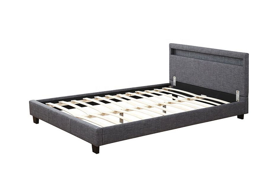 1334-1-2 Eleganter LED-Doppelpolsterbettrahmen aus Leinenstoff