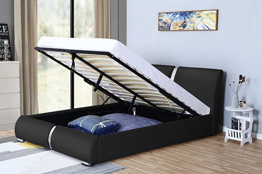 1285G Multi-Size-Ottomane aus Kunstleder mit Stauraum für Schlafzimmer, gepolsterter Bettrahmen