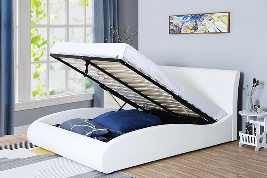 1280G Bettgestell mit weichem Kopfteil aus Kunstleder und Gaslift für Schlafzimmer mit Stauraum