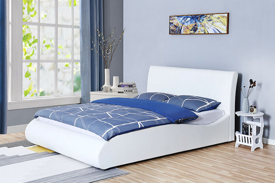 1280G Bettgestell mit weichem Kopfteil aus Kunstleder und Gaslift für Schlafzimmer mit Stauraum