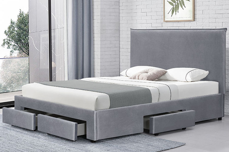 1243D Queen-Size-Bettgestell mit Stauraum aus PU-Leder mit Schubladenboden und ohne Federn