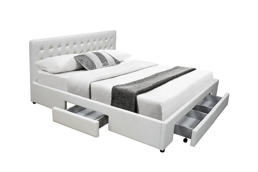 1243D Queen-Size-Bettgestell mit Stauraum aus PU-Leder mit Schubladenboden und ohne Federn