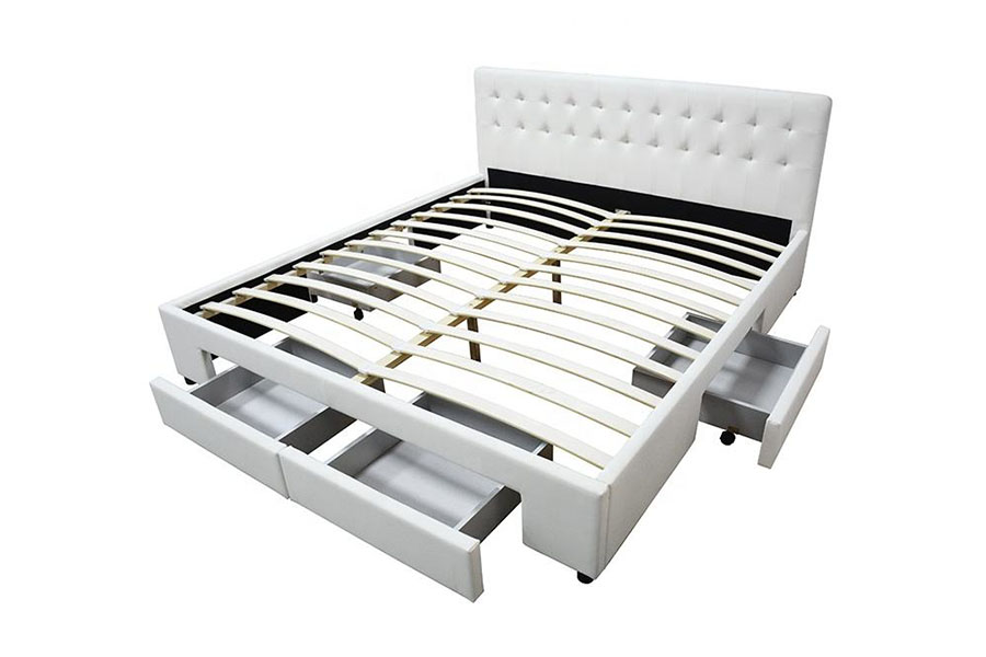 1243D Queen-Size-Bettgestell mit Stauraum aus PU-Leder mit Schubladenboden und ohne Federn